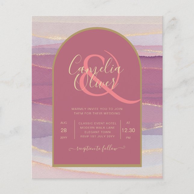 LeahG Dusty Rose Lavender Gold Wedding Invite Flyer (Front)