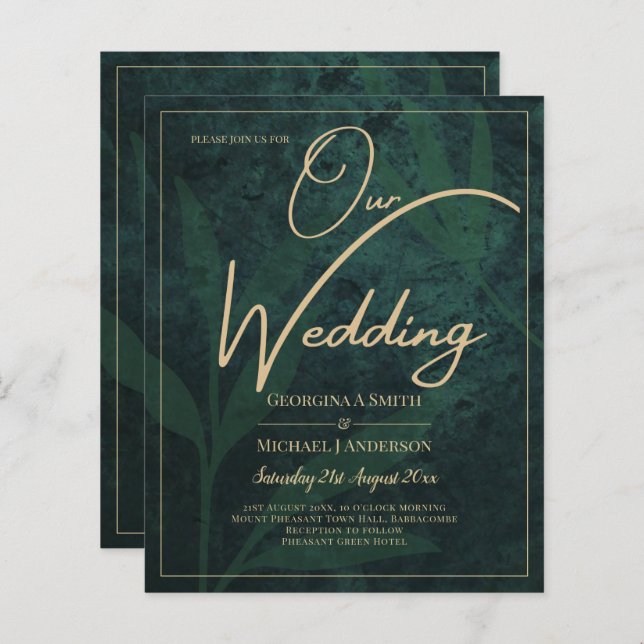 LeahG Emerald Forest Green Gold Wedding Invite (Front/Back)