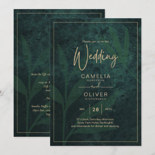 LeahG Emerald Forest Green Gold Wedding Invite