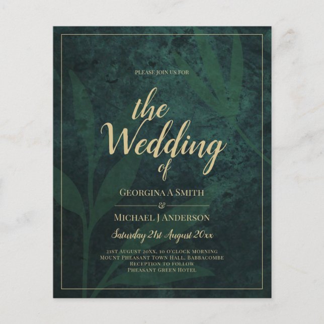 LeahG Emerald Forest Green Gold Wedding Invite Flyer (Front)