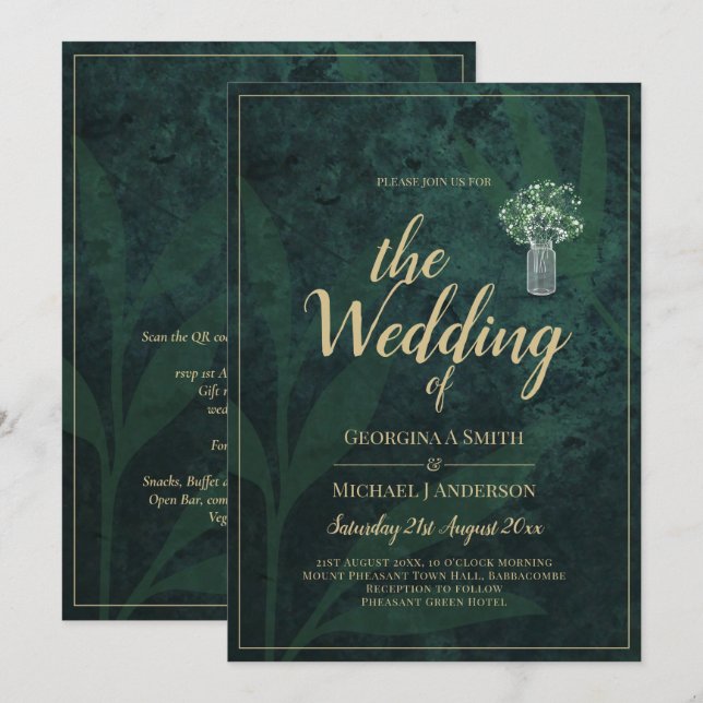 LeahG Emerald Forest Green Wedding INVITE (Front/Back)