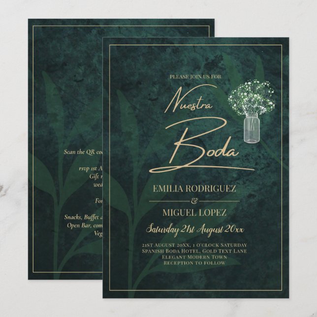 LeahG Emerald Forest Green Wedding INVITE (Front/Back)