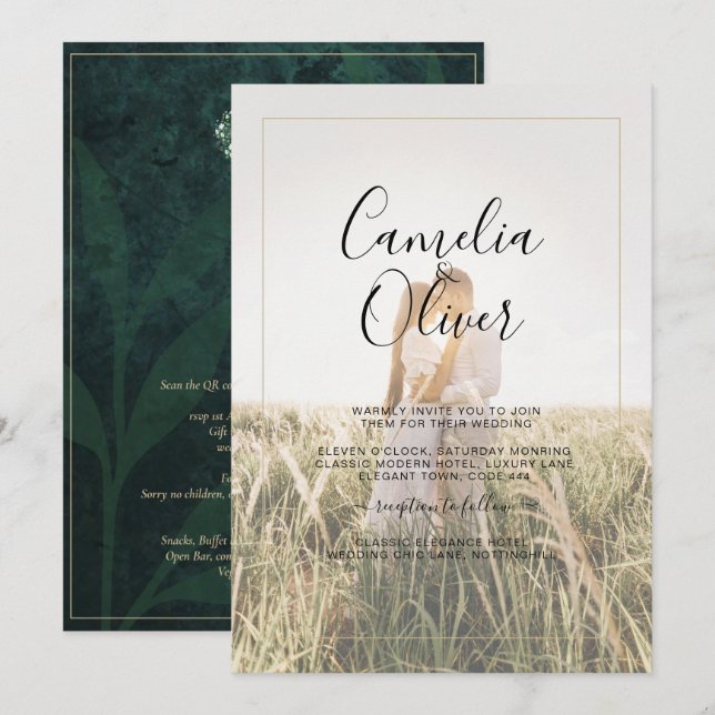 LeahG Emerald Forest Green Wedding INVITE (Front/Back)