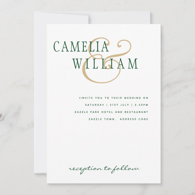 LeahG Emerald Green Gold Modern Wedding Invite (Front)