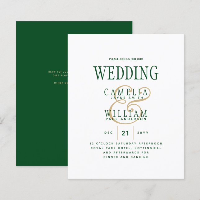 LeahG Emerald Green Gold Modern Wedding Invite (Front/Back)