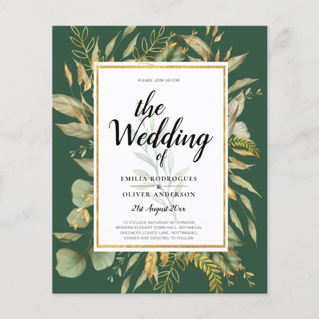 LeahG Emerald Green Greenery Wedding Invite Flyer (Front)