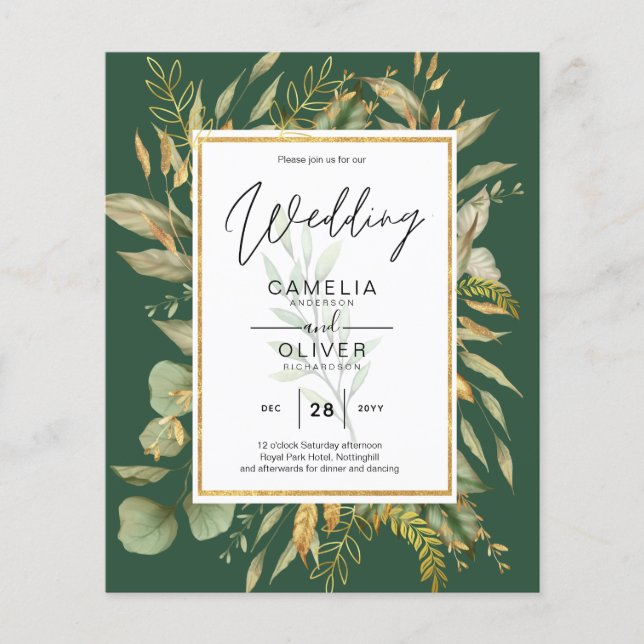 LeahG Emerald Green Greenery Wedding Invite Flyer (Front)