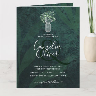 LeahG Emerald Green Gypsophila Mason Jar Wedding Card