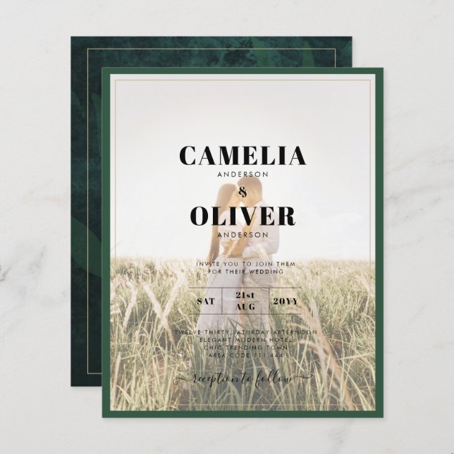 LeahG Emerald Green Photo Overlay Wedding Invite (Front/Back)