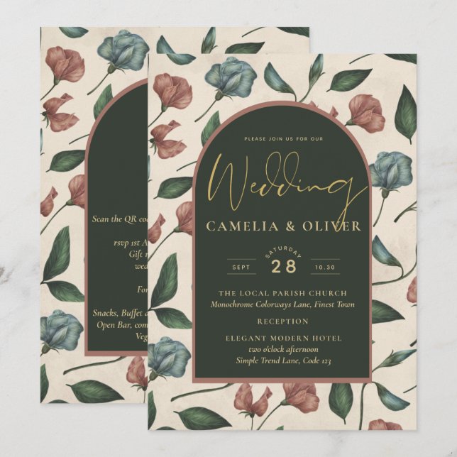 LeahG Emerald Green Terracotta Gold FALL Wedding Invitation (Front/Back)