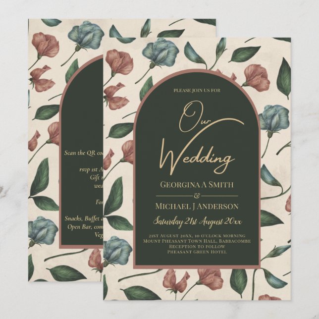 LeahG Emerald Green Terracotta Gold FALL Wedding Invitation (Front/Back)
