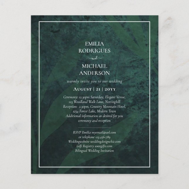 LeahG Emerald Green White Leaves Wedding Invite Flyer (Front)
