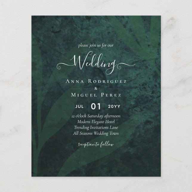 LeahG Emerald Green White Leaves Wedding Invite Flyer (Front)