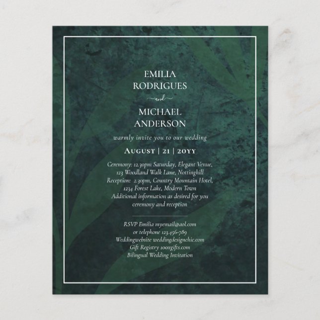 LeahG Emerald Green White Leaves Wedding Invite Flyer (Front)