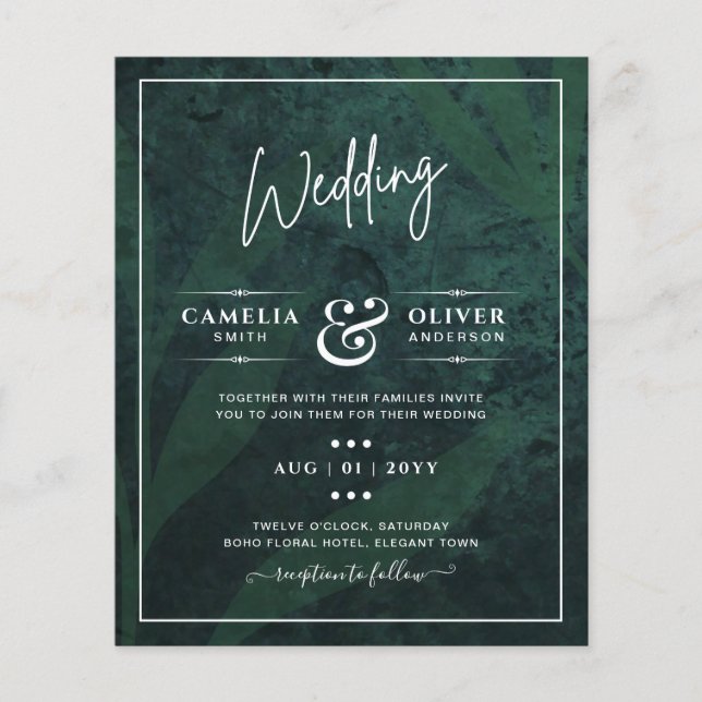 LeahG Emerald Green White Leaves Wedding Invite Flyer (Front)