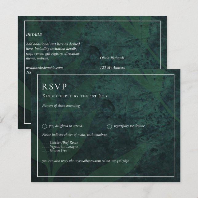 LeahG Emerald Green White Leaves Wedding Invite Postcard (Front/Back)