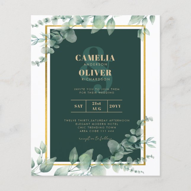 LeahG Eucalyptus Greenery Gold WEDDING QR CODE Flyer (Front)