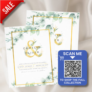 LeahG Eucalyptus Greenery Gold WEDDING QR CODE Inv Flyer