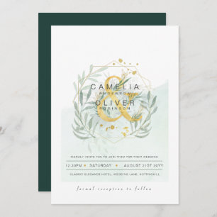 LeahG Eucalyptus Greenery Gold Wedding QR CODE INV Invitation
