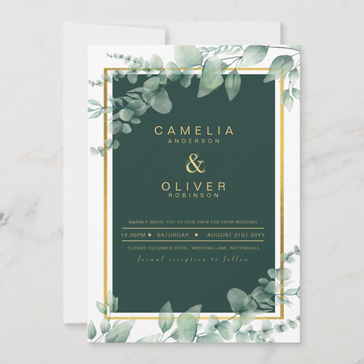 Leahg Eucalyptus Greenery Gold Wedding Qr Code Invitation Zazzle