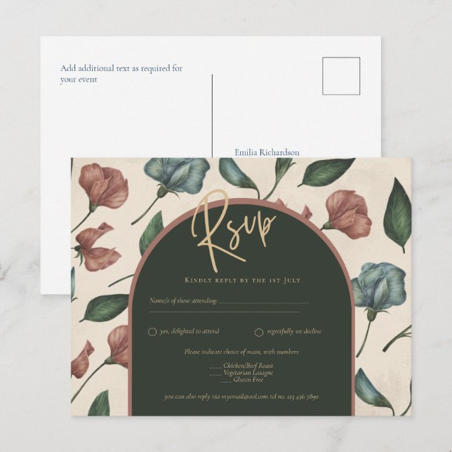 LeahG Forest Green Terracotta FALL Wedding RSVP Postcard (Front/Back)