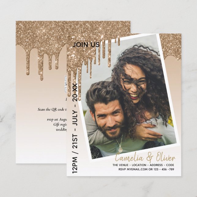 LeahG Glitter Drips Photo Overlay Wedding Invite (Front/Back)