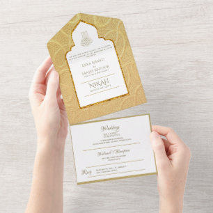 LeahG Gold Paisley Islamic Muslim Wedding Invite