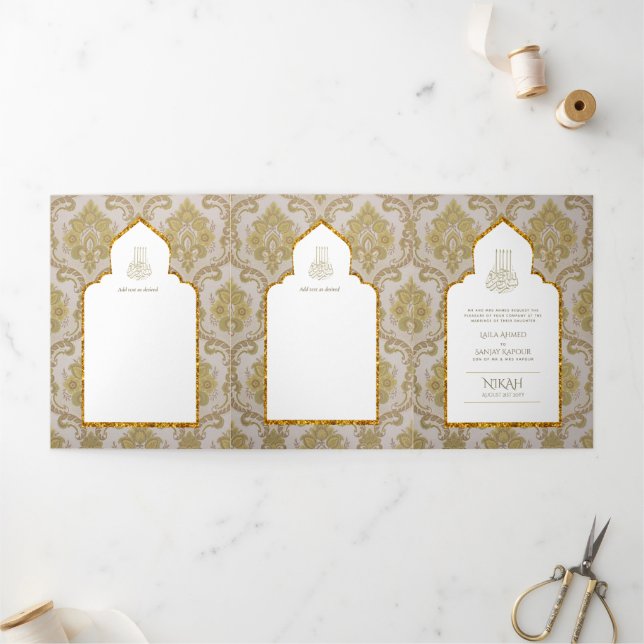LeahG Gold White Islamic Muslim Wedding Invites  (Outside)