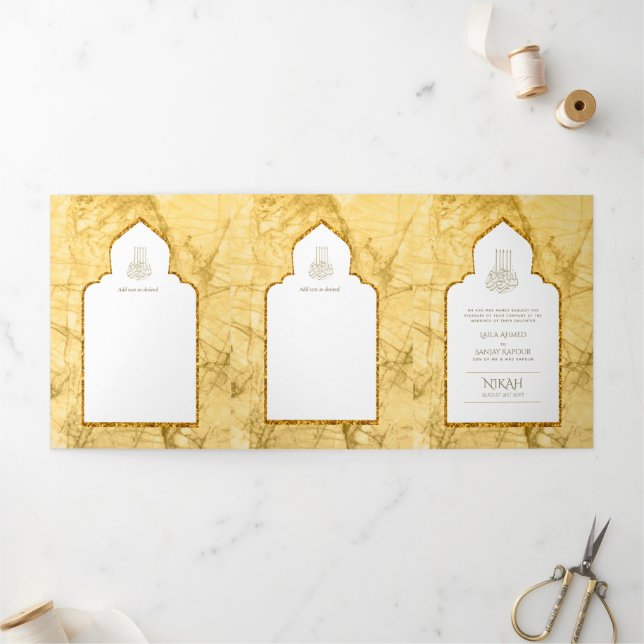 LeahG Gold White Islamic Muslim Wedding Invites  (Outside)