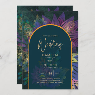 LeahG Green Purple Gold JEWEL TONES Wedding INVITE