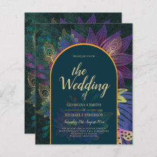 LeahG Green Purple Gold JEWEL TONES Wedding INVITE