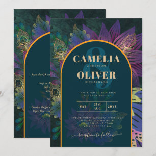 LeahG Green Purple Gold JEWEL TONES Wedding INVITE