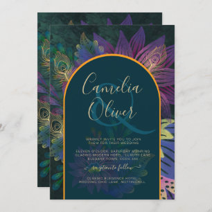 LeahG Green Purple Gold JEWEL TONES Wedding INVITE
