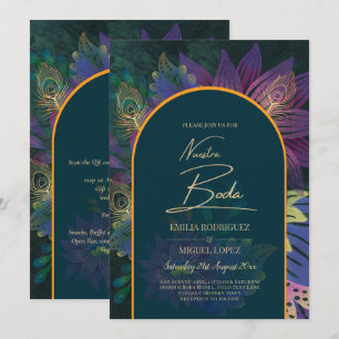 LeahG Green Purple Gold JEWEL TONES Wedding INVITE