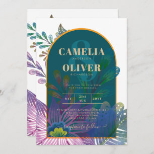 LeahG Green Purple Gold JEWEL TONES Wedding INVITE