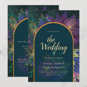 LeahG Green Purple Gold JEWEL TONES Wedding INVITE