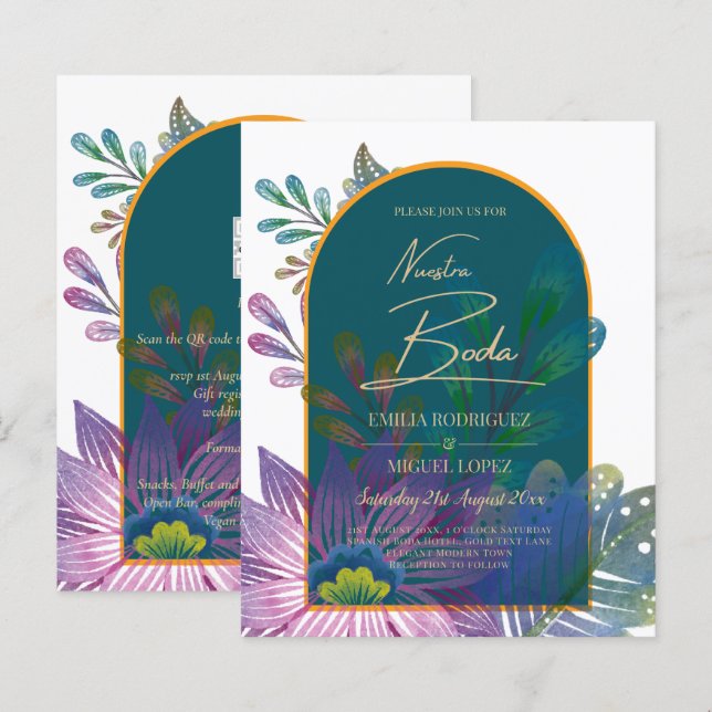 LeahG Green Purple Gold JEWEL TONES Wedding INVITE (Front/Back)