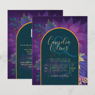 LeahG Green Purple Gold JEWEL TONES Wedding INVITE