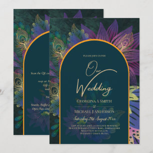 LeahG Green Purple Gold JEWEL TONES Wedding INVITE