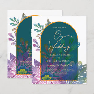 LeahG Green Purple Gold JEWEL TONES Wedding INVITE