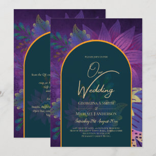 LeahG Green Purple Gold JEWEL TONES Wedding INVITE