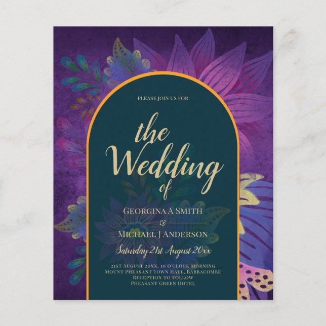LeahG Green Purple Gold JEWEL TONES Wedding INVITE Flyer (Front)