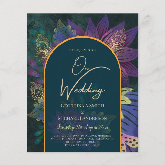 LeahG Green Purple Gold JEWEL TONES Wedding INVITE Flyer (Front)