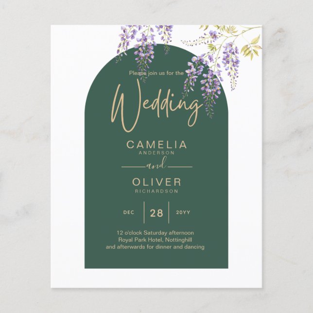 LeahG Green Purple Gold WISTERIA Wedding INVITE (Front)