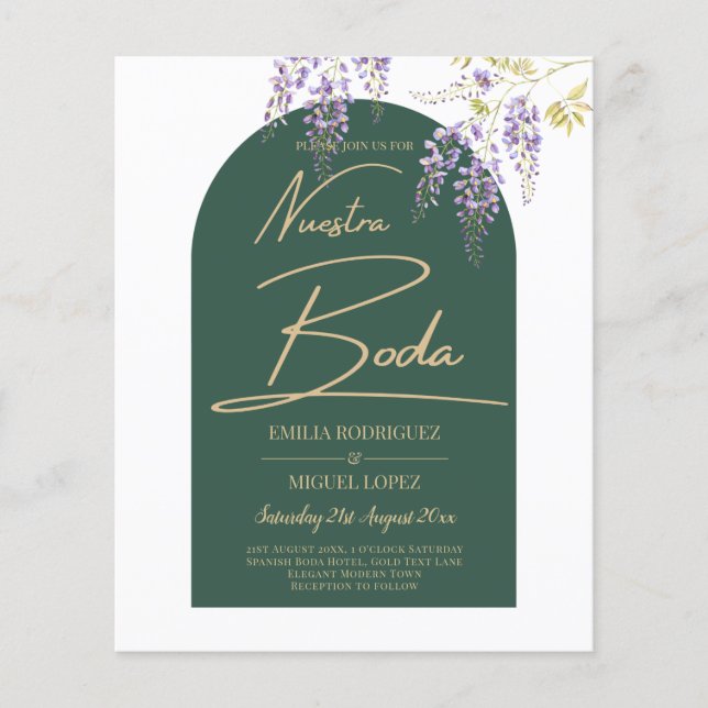 LeahG Green Purple Gold WISTERIA Wedding INVITE Flyer (Front)