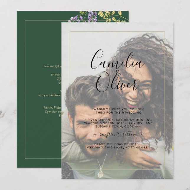 LeahG Green Purple WISTERIA Wedding INVITE (Front/Back)