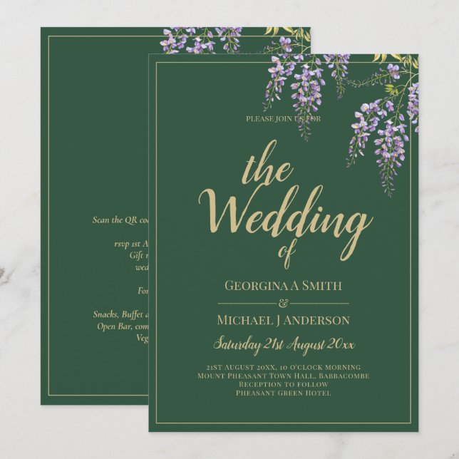 LeahG Green Purple WISTERIA Wedding INVITE (Front/Back)