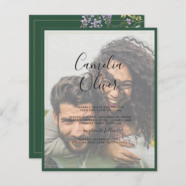 LeahG Green Purple WISTERIA Wedding INVITE (Front/Back)