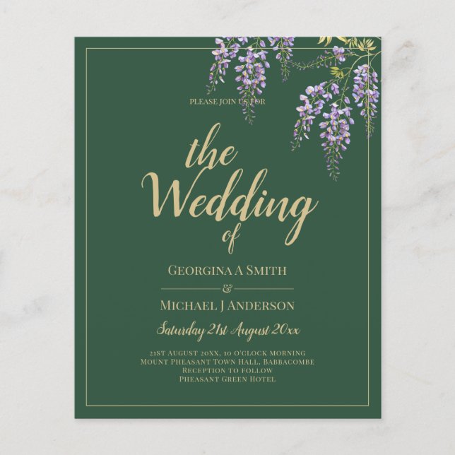 LeahG Green Purple WISTERIA Wedding INVITE (Front)
