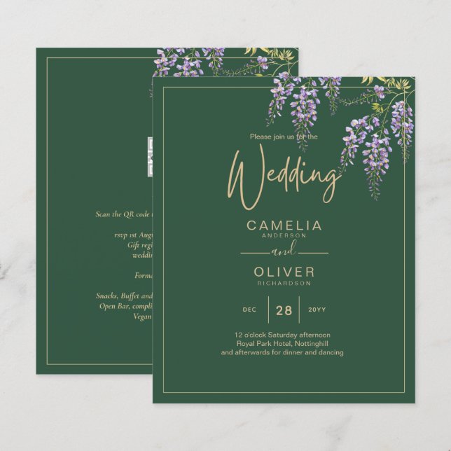 LeahG Green Purple WISTERIA Wedding INVITE (Front/Back)